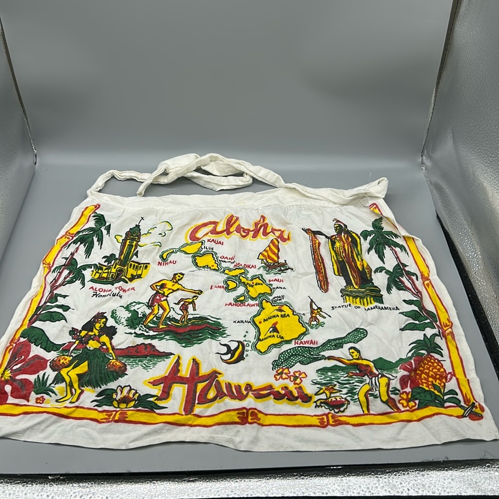 Vintage Hawaii Aloha Cactus Cloth Printed half Apron